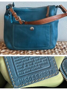Coach Vintage g05s-8e98 Chelsea Pebbled Leather hobo bag blue green